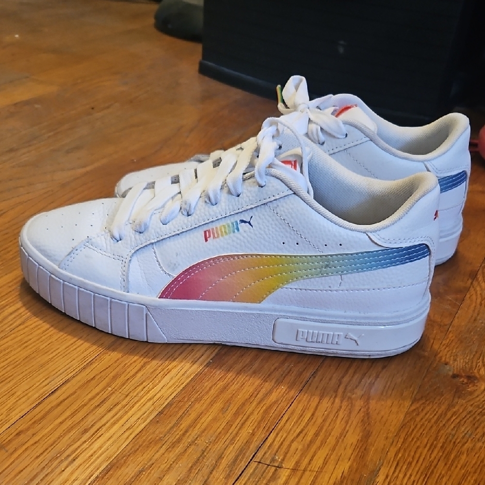 Puma White Sneakers with Rainbow Detail